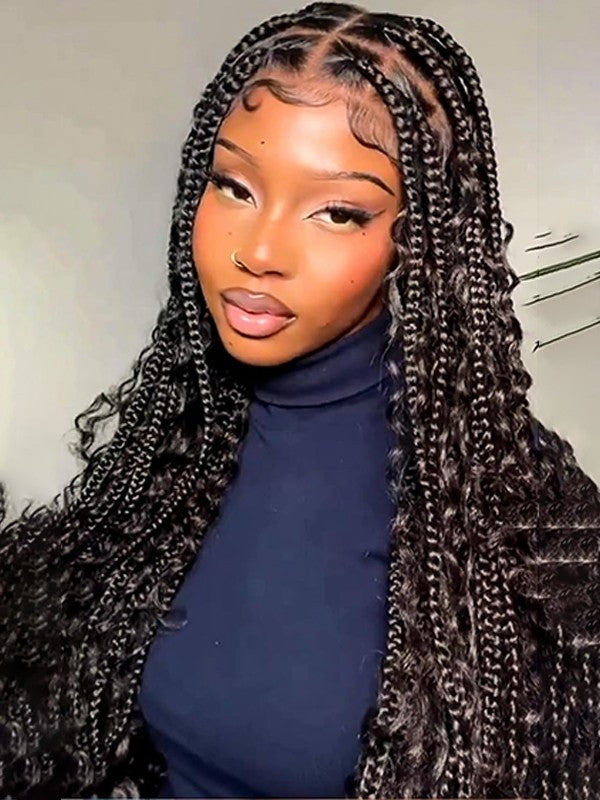 32" Boho Knotless Braided Wig | Bohemian Box Braids | Lace Front Wig with Baby Hair | Synthetic Hair