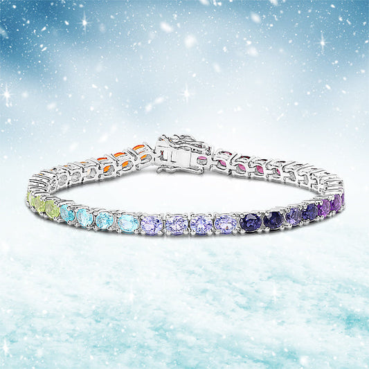 Pulsera de Plata Esterlina .925 con Piedras Múltiples Genuinas de 12.04 Quilates