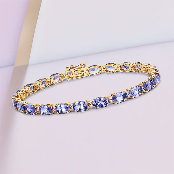 Pulsera de 10,87 quilates de tanzanita genuina y diamantes blancos en oro amarillo de 14K