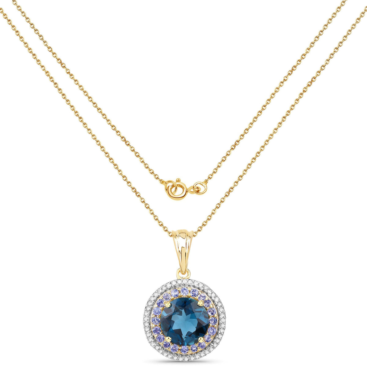 "5.10 Carat Genuine London Blue Topaz, Tanzanite and White Topaz .925 Sterling Silver Pendant