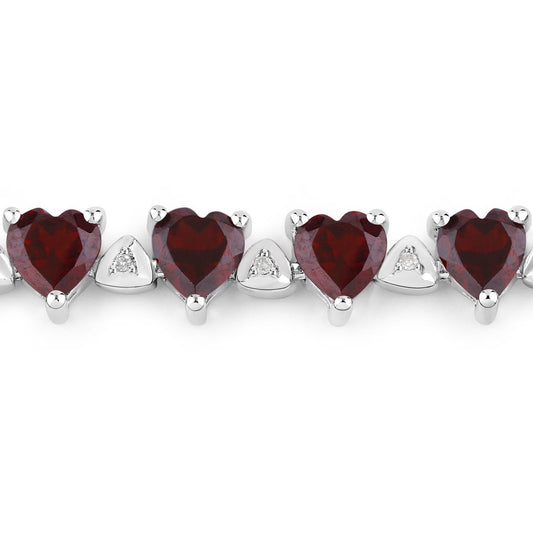 Pulsera de plata de ley .925 con granate genuino de 11.62 quilates y diamantes blancos