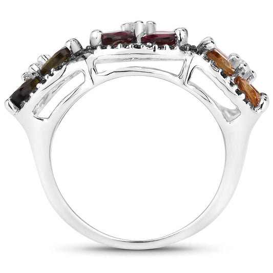 Anillo de plata de ley .925 con turmalina multicolor genuina de 8,38 quilates