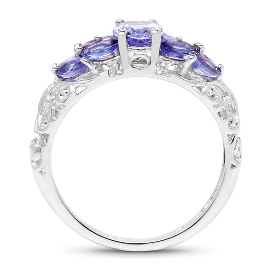 Anillo de Plata de Ley .925 con Tanzanita Genuina de 1.63 Quilates