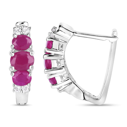 1.66 Carat Genuine Ruby and White Topaz .925 Sterling Silver Earrings - view 2