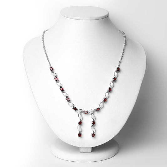Collar de Plata de Ley .925 con Granate Genuino de 7.65 Quilates