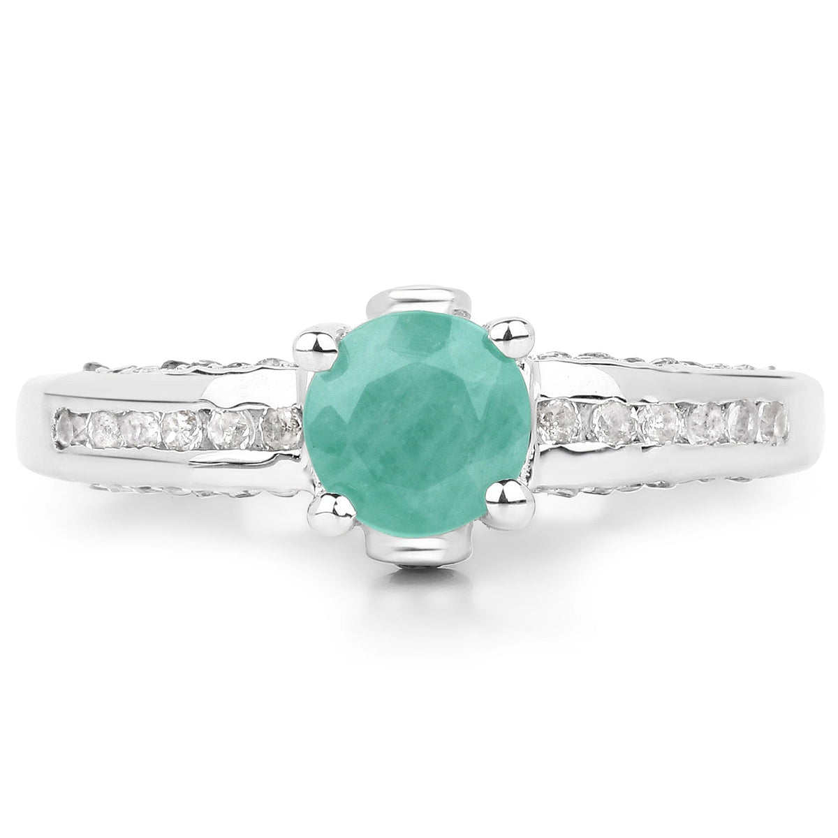 Anillo de Plata de ley .925 con Esmeralda Genuina y Topacio Blanco de 1.22 Quilates