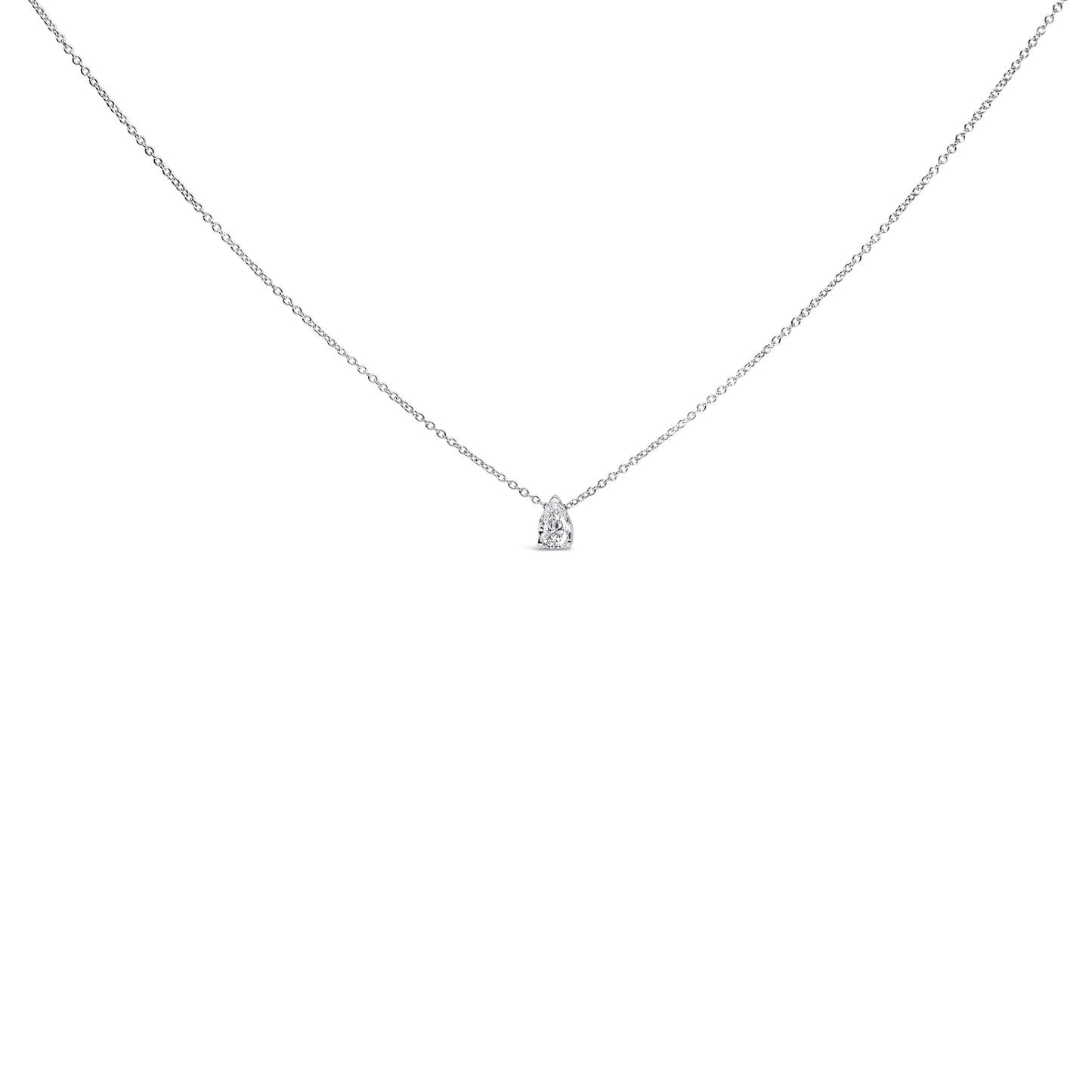 Collar con colgante de solitario de diamante cultivado en laboratorio de oro blanco de 14K con forma de pera de 1/10 Cttw (color F-G, claridad VS2-SI1)