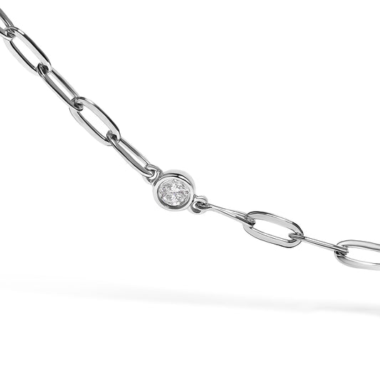 Collar de 11 estaciones con diamantes de 1,00 Cttw engastados en bisel de oro blanco de 14K