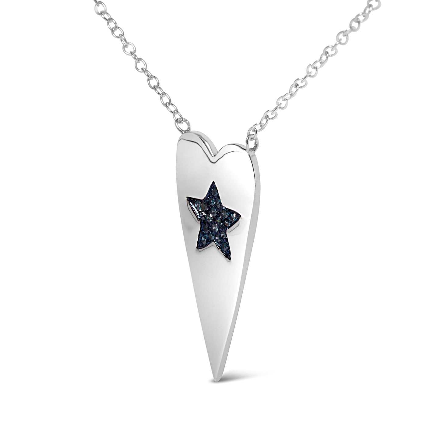 .925 Sterling Silver Blue Diamond Heart with Star Pendant Necklace