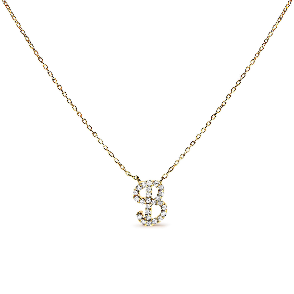 14K White Gold Diamond Accent "A" Initial Script Style Pendant Necklace