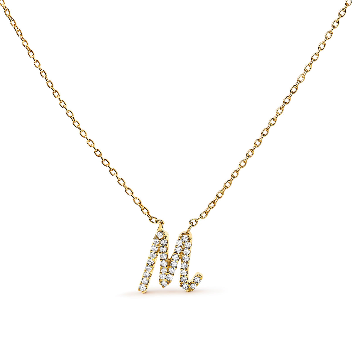 14K White Gold Diamond Accent "A" Initial Script Style Pendant Necklace