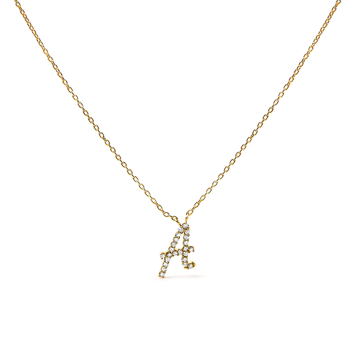 14K White Gold Diamond Accent "A" Initial Script Style Pendant Necklace