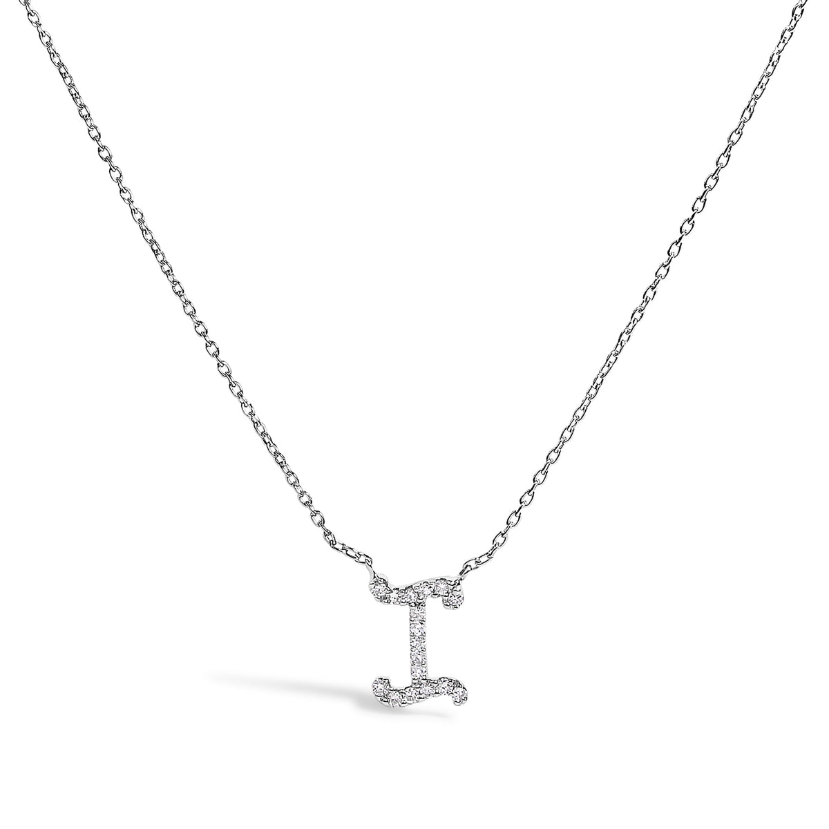 10K White Gold Diamond Accent "A" Initial Script Style Pendant Necklace