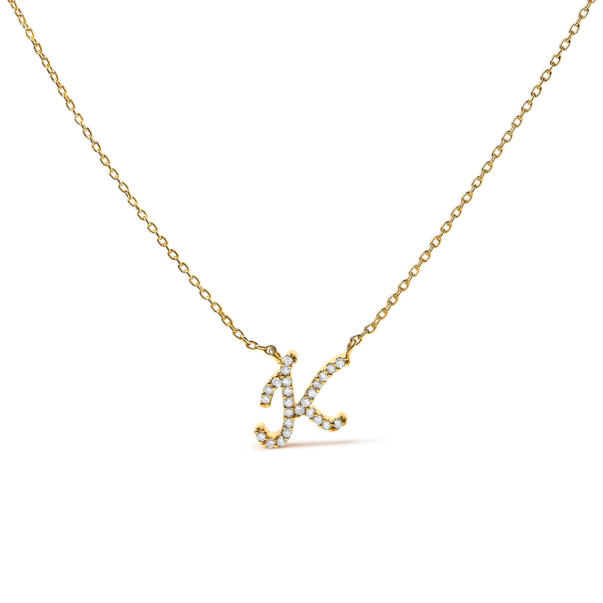 14K White Gold Diamond Accent "A" Initial Script Style Pendant Necklace