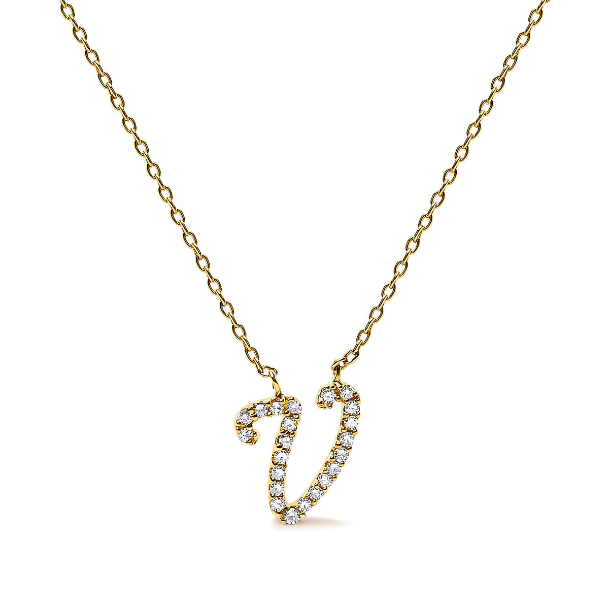 14K White Gold Diamond Accent "A" Initial Script Style Pendant Necklace
