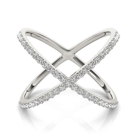 Anillo delgado en forma de X de oro blanco de 14k con diamantes (1/2 qt)
