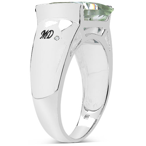 Anillo de plata de ley .925 con amatista verde genuina de 5.71 quilates y diamantes blancos