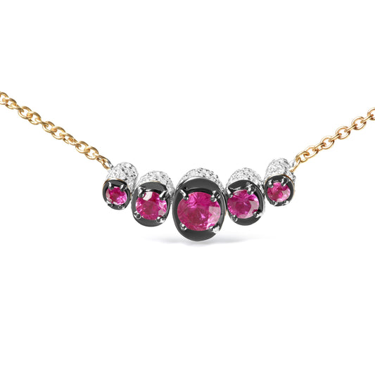 Collar tipo gargantilla de barra curva con pavé de diamantes de 3/4 quilates y rubíes rojos graduados en oro rosa de 18 quilates (color G-H, claridad SI1-SI2) - Ajustable hasta 35,56 cm - 41,91 cm