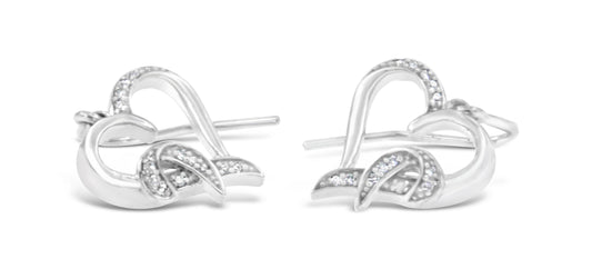 Aretes colgantes de corazón de plata de ley con diamante de talla redonda (0,09 quilates, color H-I, claridad I1-I2)
