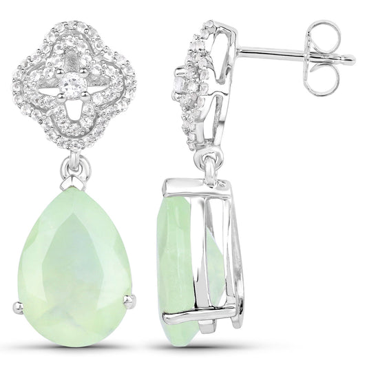 10.07 Carat Genuine Prehnite And White Topaz .925 Sterling Silver Earrings - view 2