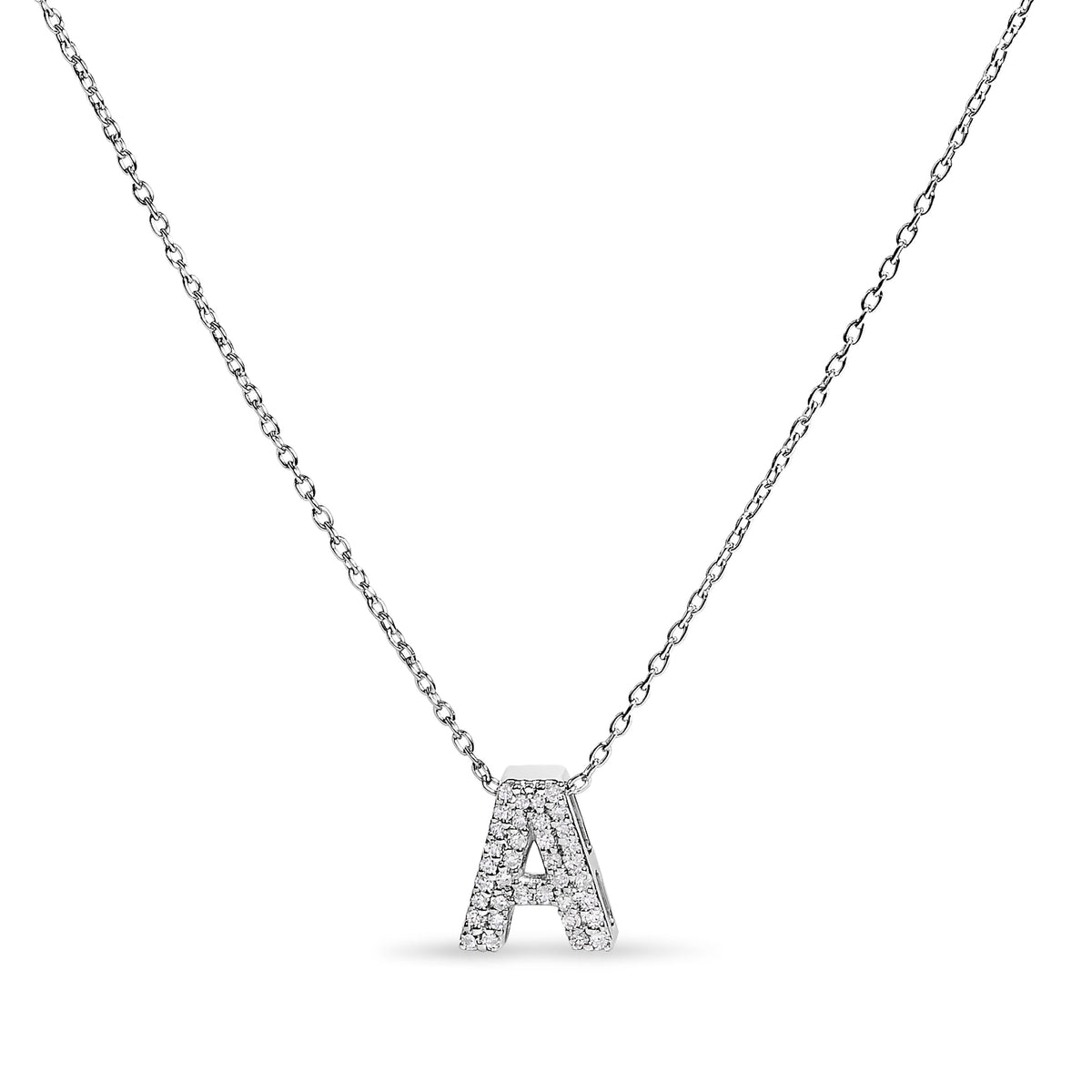 Collar con colgante de burbuja con inicial "A" y acento de diamantes en oro blanco de 10K