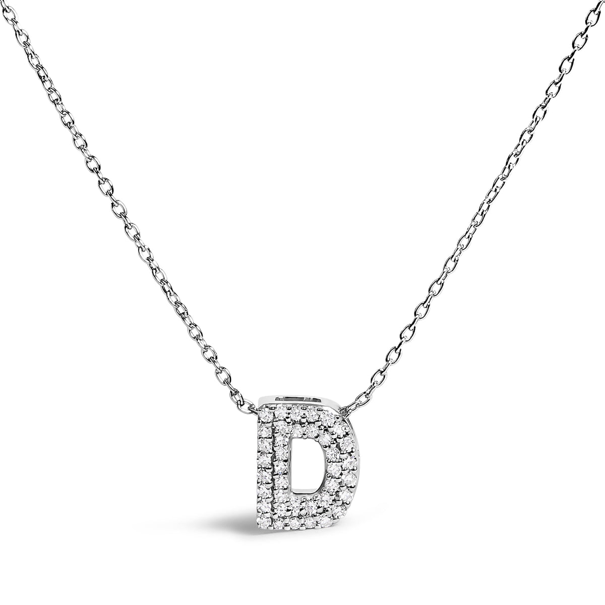 Collar con colgante de burbuja con inicial "A" y acento de diamantes en oro blanco de 10K