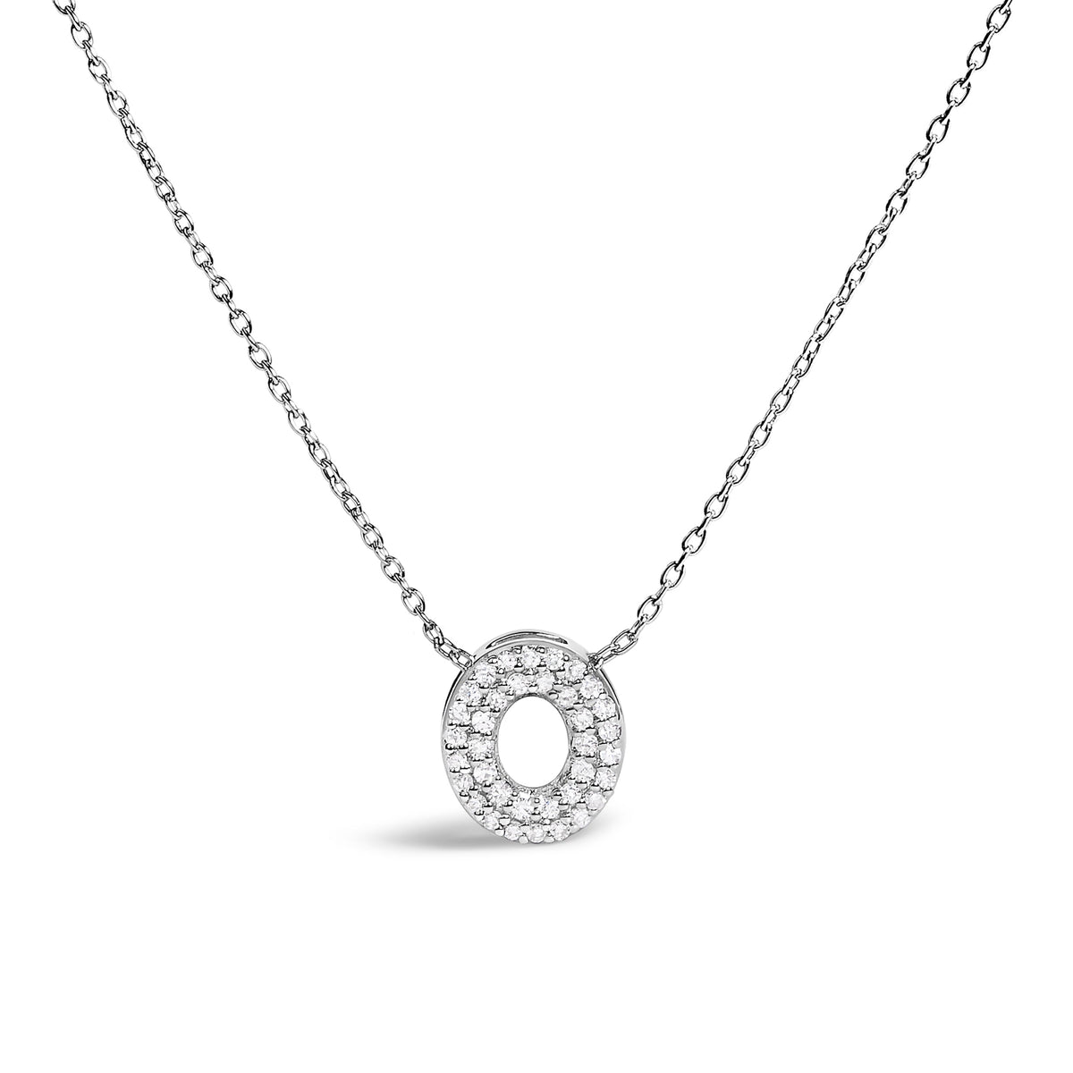 Collar con colgante de burbuja con inicial "A" y acento de diamantes en oro blanco de 10K