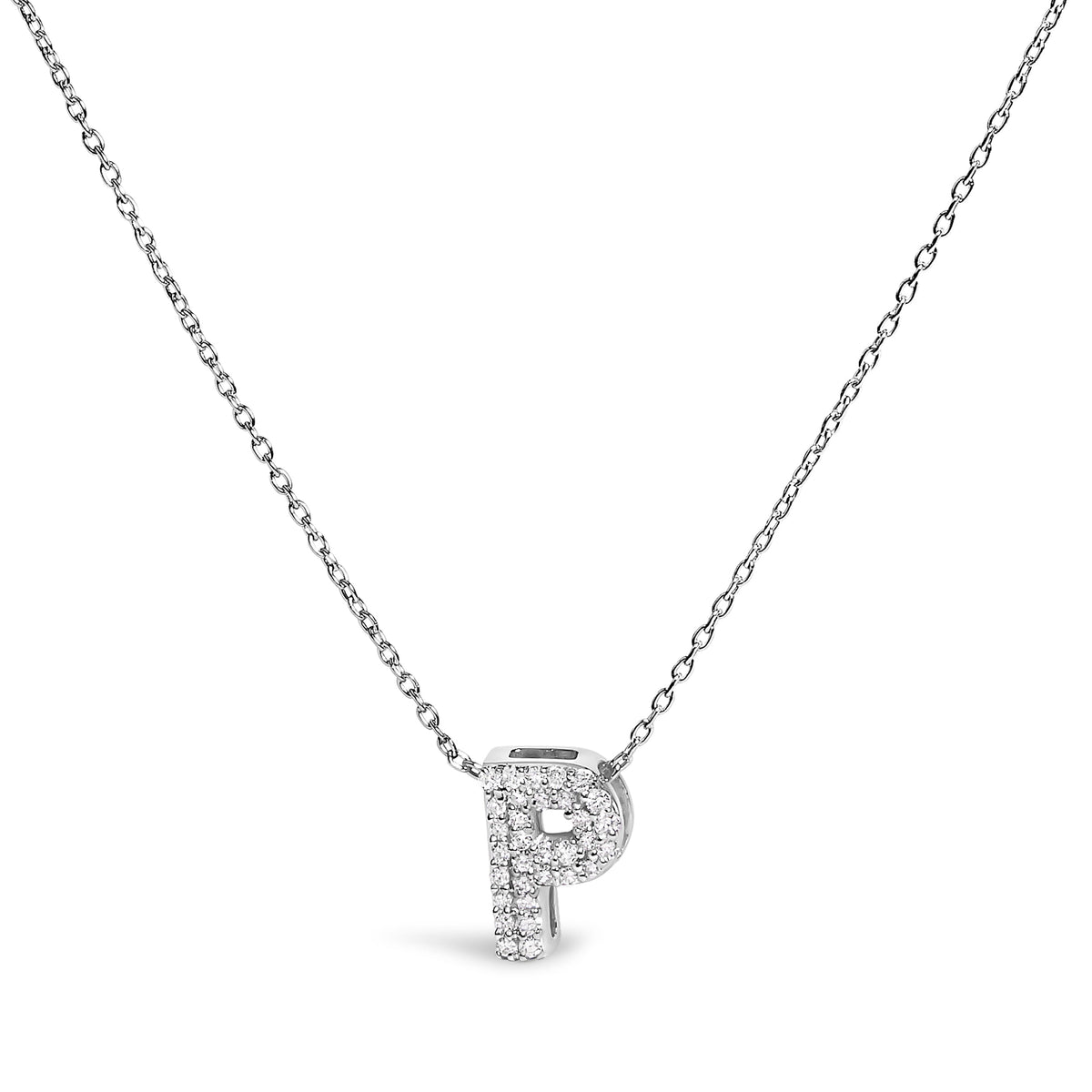 Collar con colgante de burbuja con inicial "A" y acento de diamantes en oro blanco de 10K