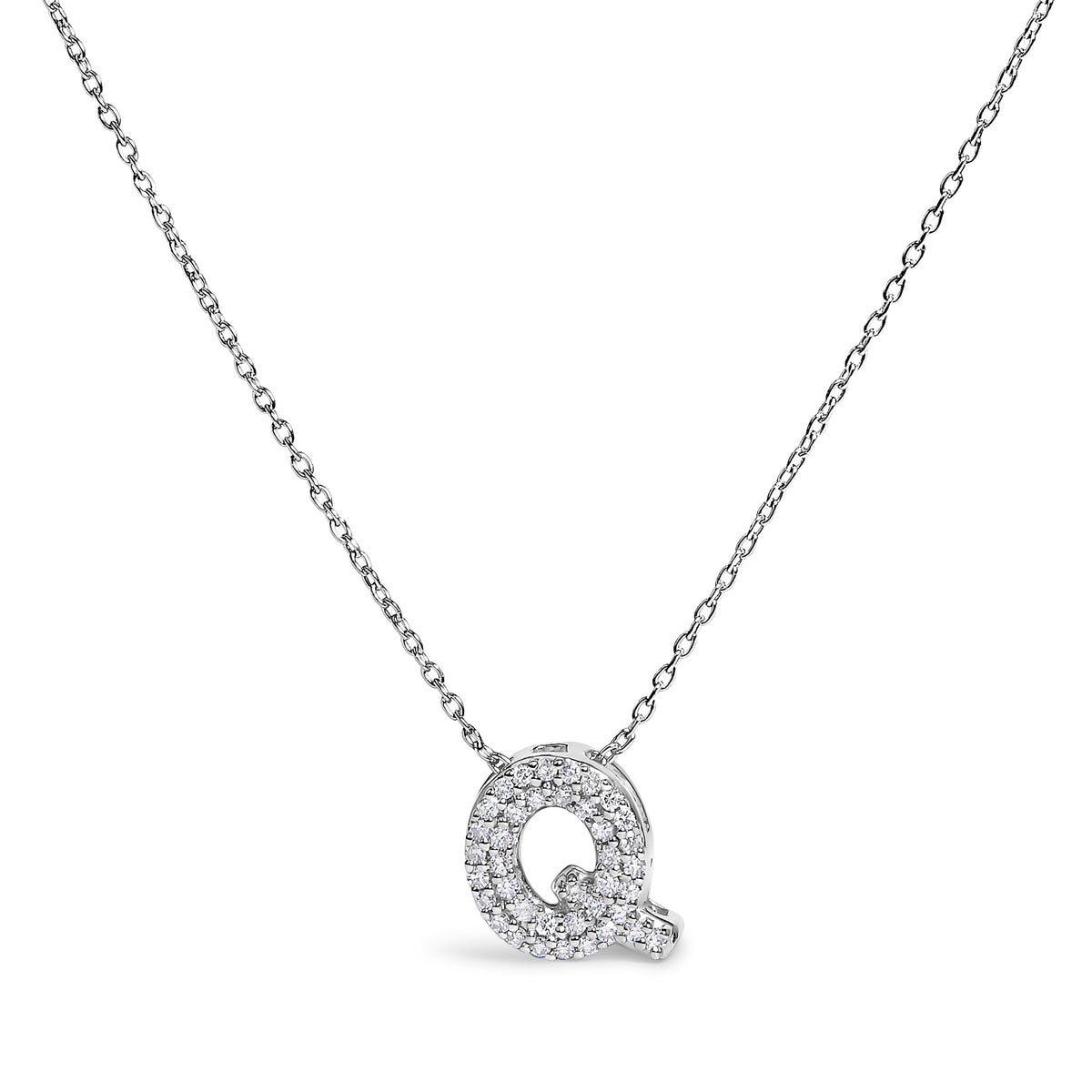 Collar con colgante de burbuja con inicial "A" y acento de diamantes en oro blanco de 10K