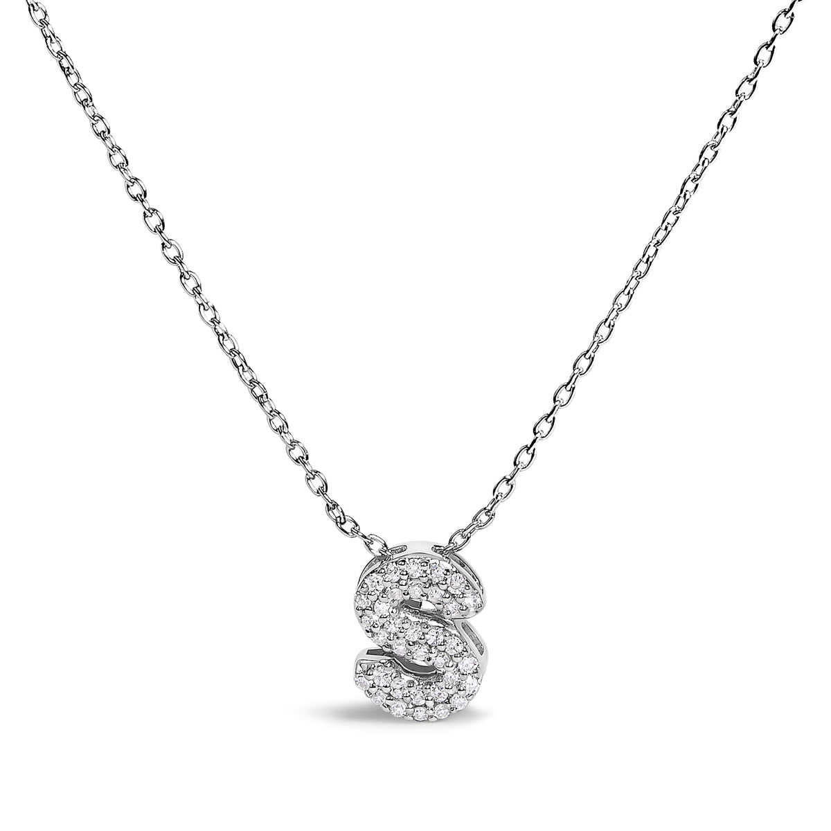 Collar con colgante de burbuja con inicial "A" y acento de diamantes en oro blanco de 10K