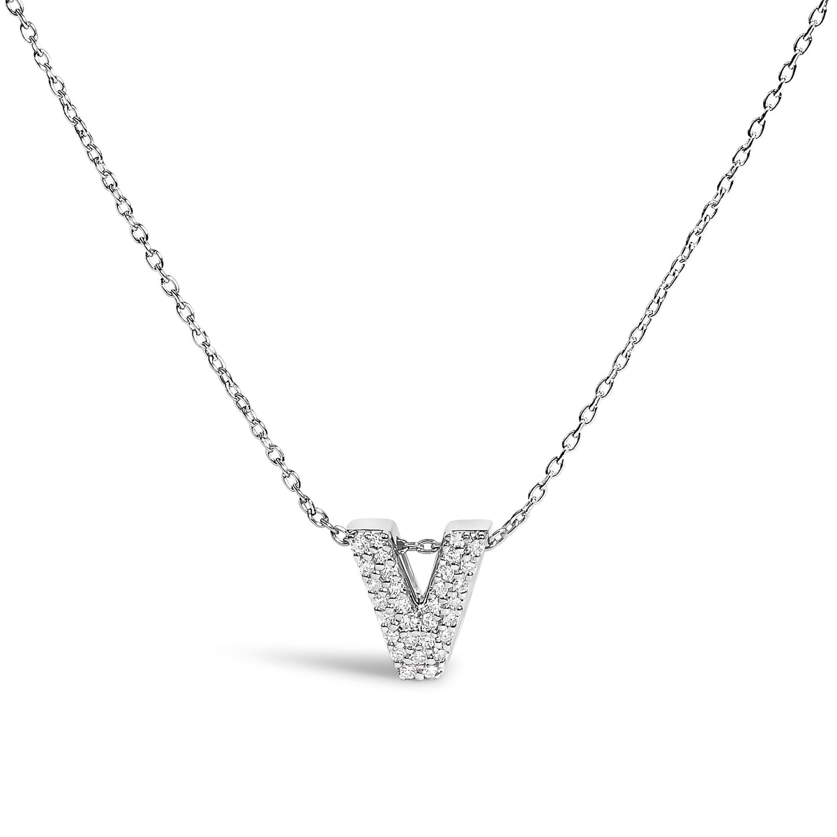Collar con colgante de burbuja con inicial "A" y acento de diamantes en oro blanco de 10K