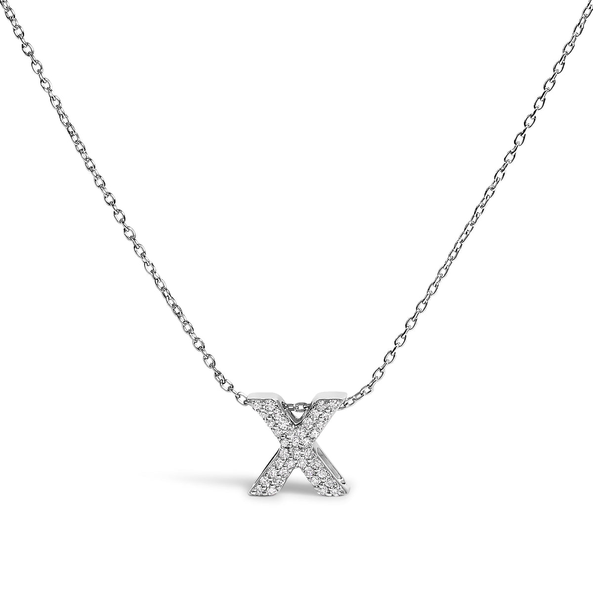 Collar con colgante de burbuja con inicial "A" y acento de diamantes en oro blanco de 10K
