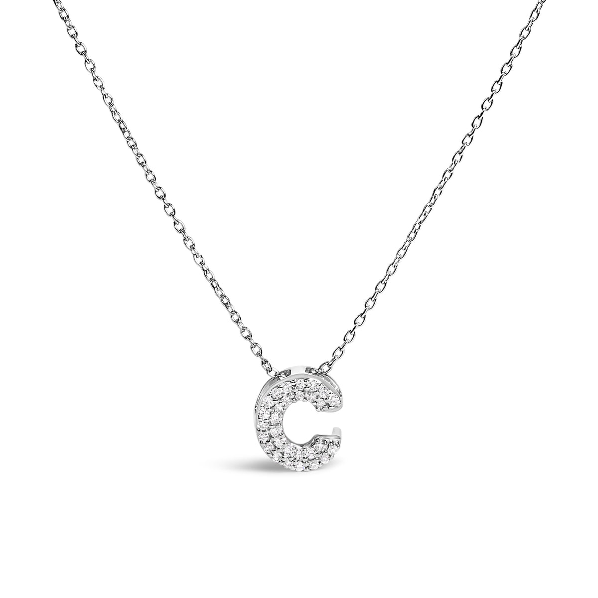 Collar con colgante de burbuja con inicial "A" y acento de diamantes en oro blanco de 10K