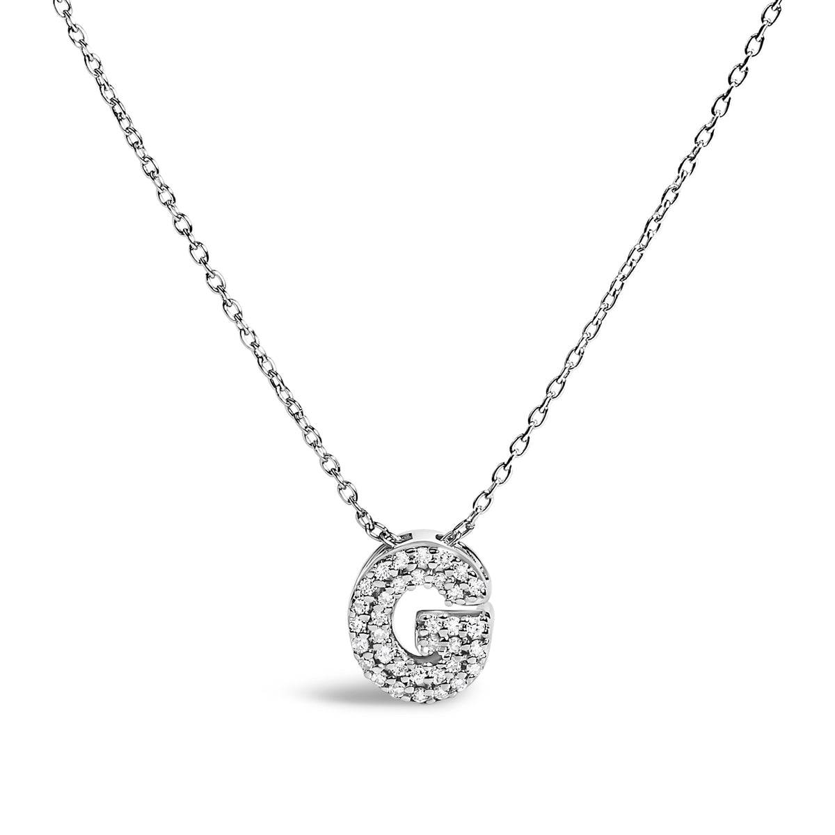 Collar con colgante de burbuja con inicial "A" y acento de diamantes en oro blanco de 10K