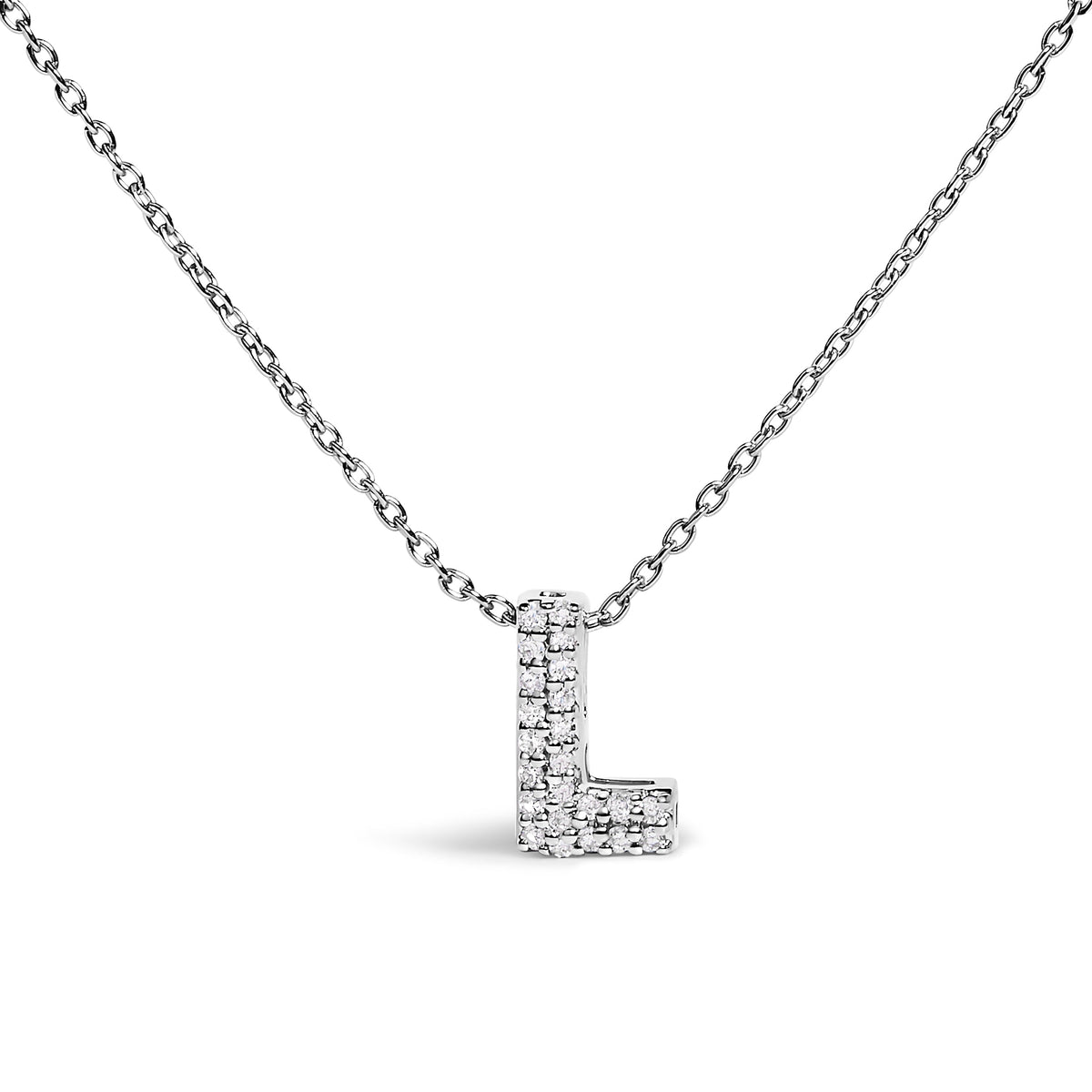 Collar con colgante de burbuja con inicial "A" y acento de diamantes en oro blanco de 10K