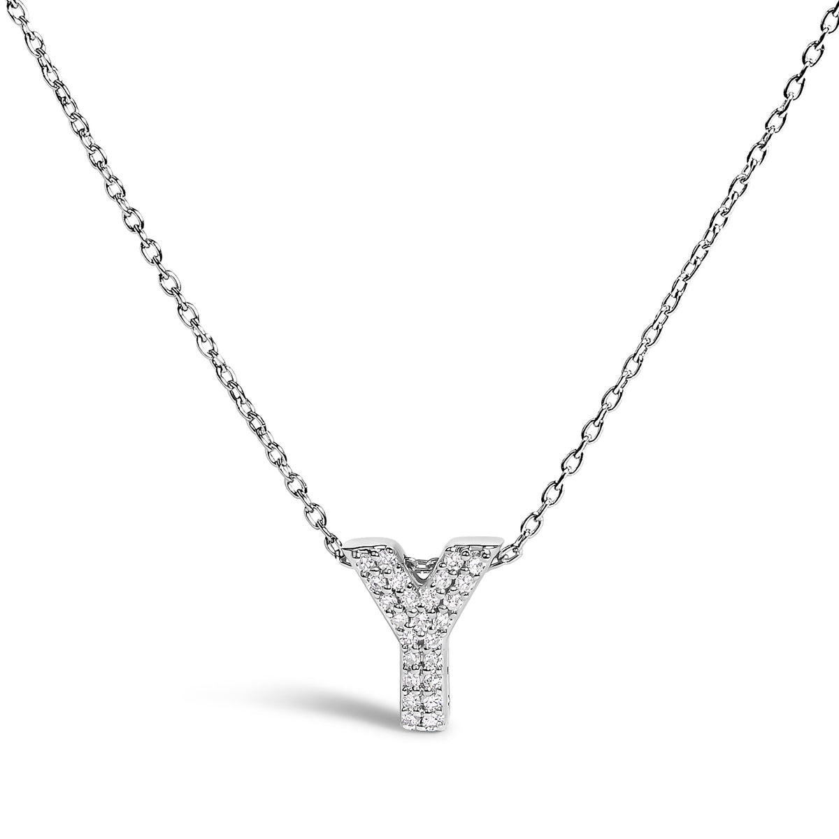Collar con colgante de burbuja con inicial "A" y acento de diamantes en oro blanco de 10K