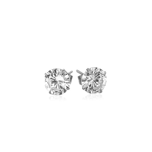 14k White Gold Stud Earrings with White Hue Faceted Cubic Zirconia - view 2