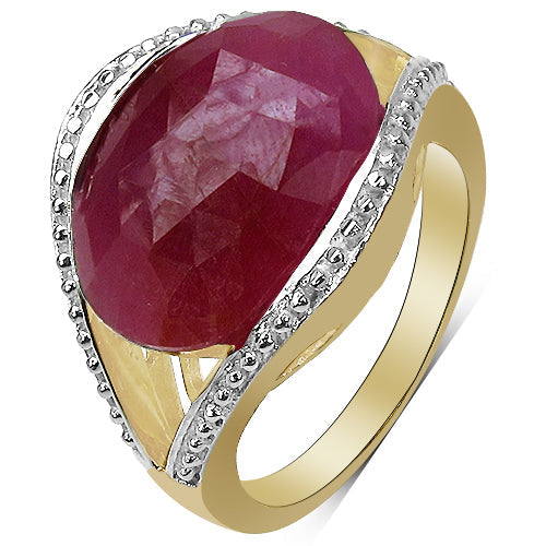 Anillo de plata de ley .925 con zafiro rosa genuino de 9.29 quilates y diamante blanco, chapado en oro amarillo de 14K