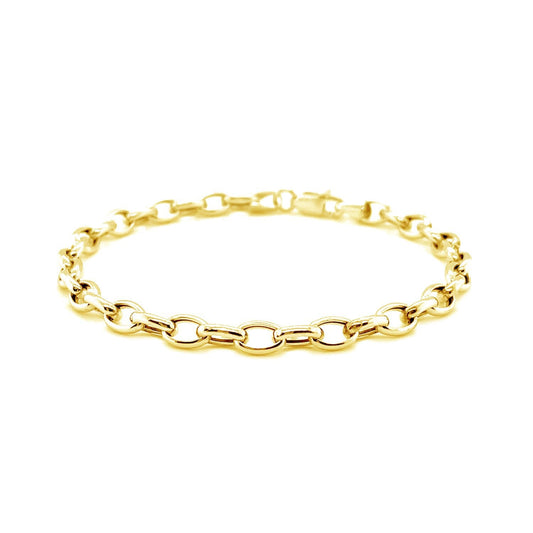 Pulsera Ovalada Rolo de Oro Amarillo de 14k y 4.6mm