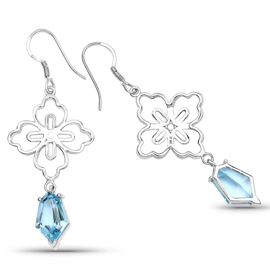 Pendientes de plata de ley .925 con topacio azul suizo auténtico de 12,14 quilates