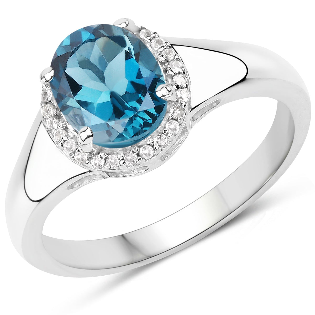 Anillo de plata de ley .925 con topacio azul Londres y topacio blanco genuinos de 2.13 quilates