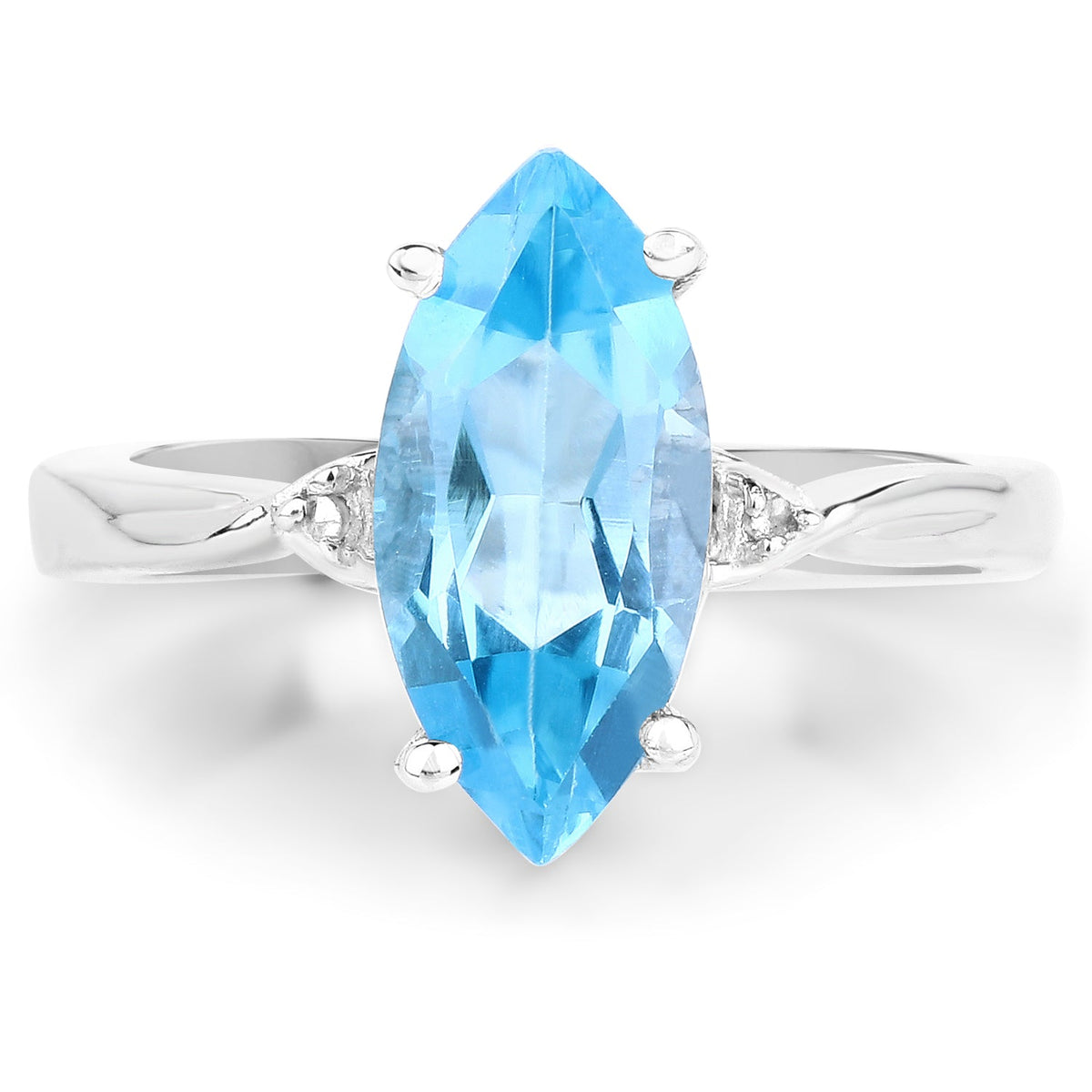 Anillo de plata de ley .925 con topacio azul suizo auténtico de 3.67 quilates y diamantes blancos