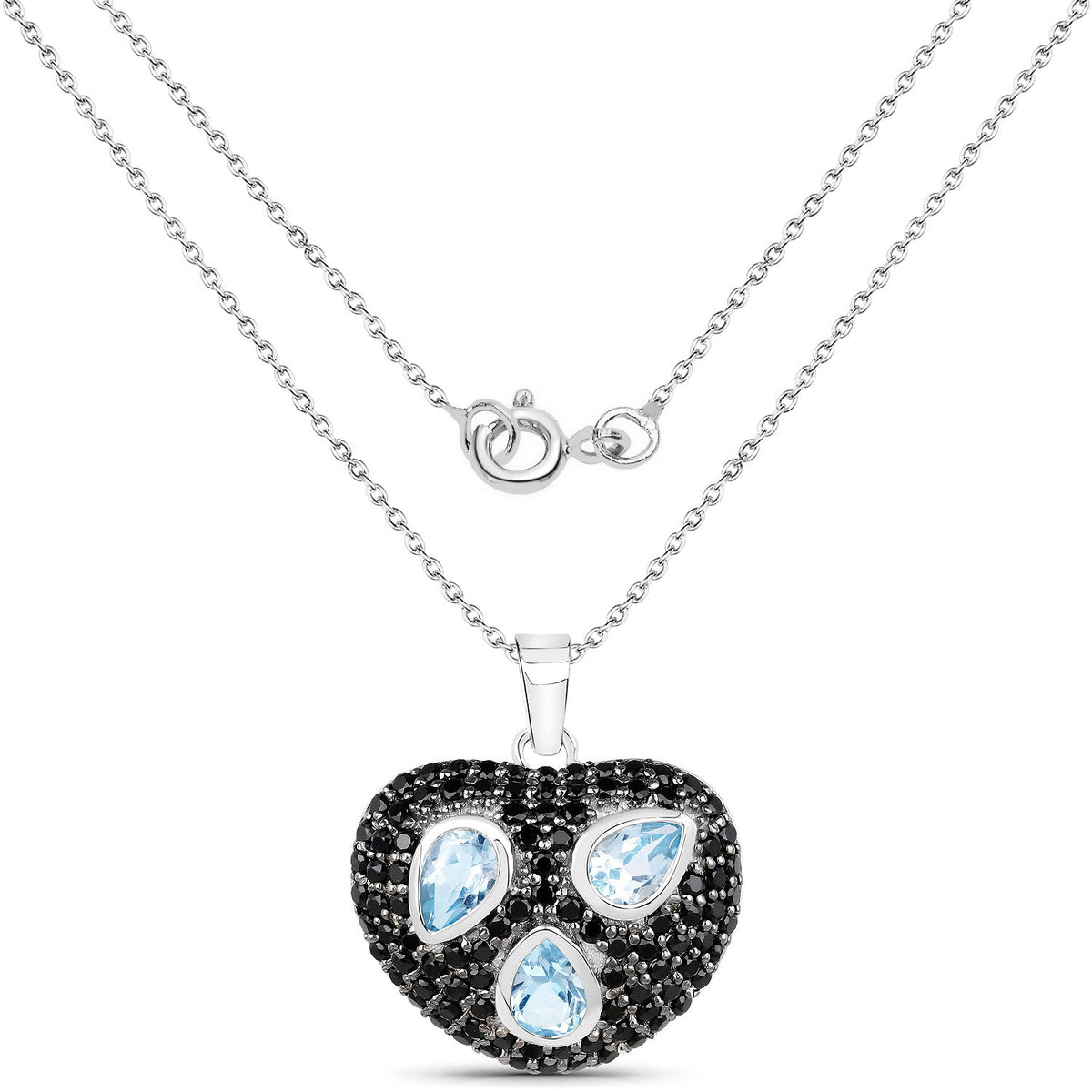 Colgante de plata de ley .925 con topacio azul genuino de 3.52 quilates y espinela negra