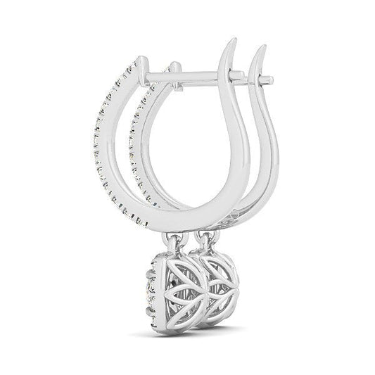 Pendientes colgantes de diamantes de talla cojín con halo en oro blanco de 14k (1/2 cttw)
