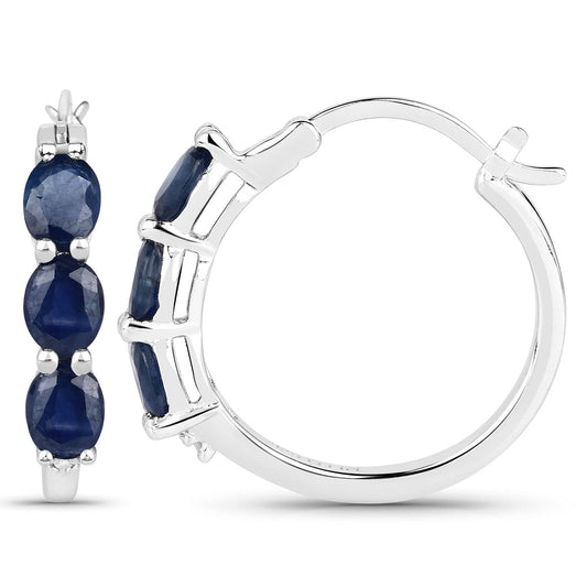 2.05 Carat Genuine Blue Sapphire and White Diamond .925 Sterling Silver Earrings - view 2