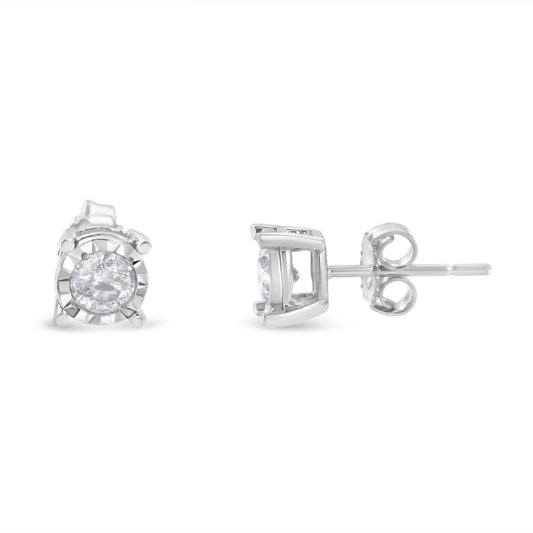 Pendientes de botón de plata de ley 925 con diamantes redondos brillantes de 1/2 quilate de color casi incoloro engarzados en milagro (color H-I, claridad I2-I3)