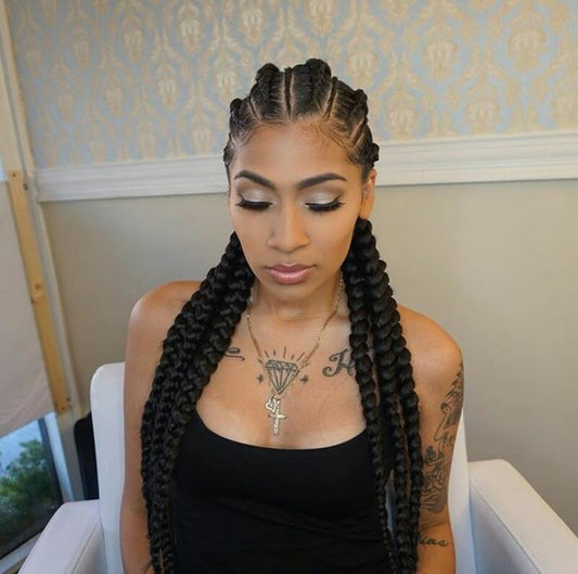 36" Jumbo Cornrow & Knotless Box Braids Wig | Full Lace | Light Brown Lace | Synthetic Luxegan