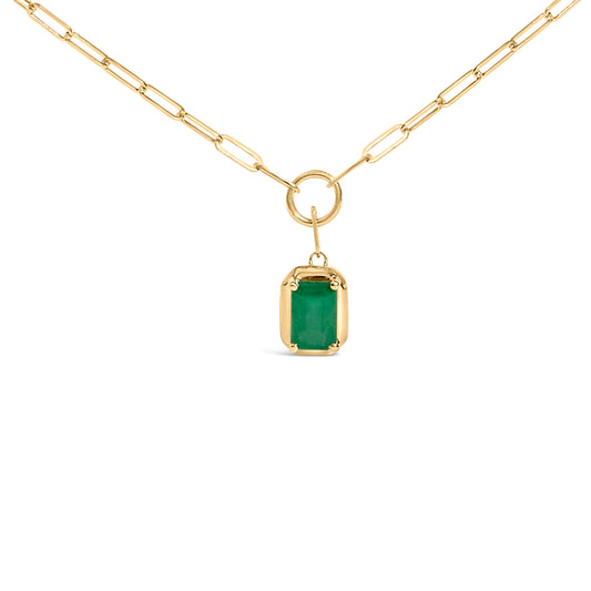 Colgante solitario de esmeralda verde de 6x4 MM de talla esmeralda de oro amarillo de 10K - Cadena de 18 pulgadas