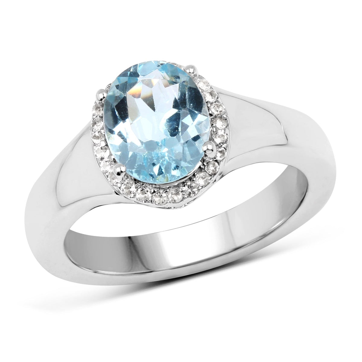 Anillo de plata de ley .925 con topacio azul y topacio blanco genuino de 2.63 quilates