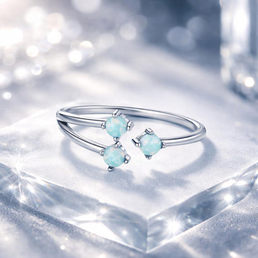 Anillo de ópalo translúcido de plata de ley 925 para mujer